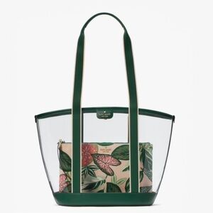 ♠️Kate Spade Clare Fern Foliage Clear See Through Stadium Tote Bag, Green NWT